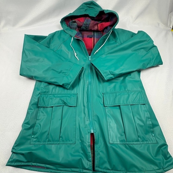 Vtg. Lillian Lorow Designs Unisex M Green Hooded Plaid Raincoat Gorpcore *READ - Picture 1 of 13